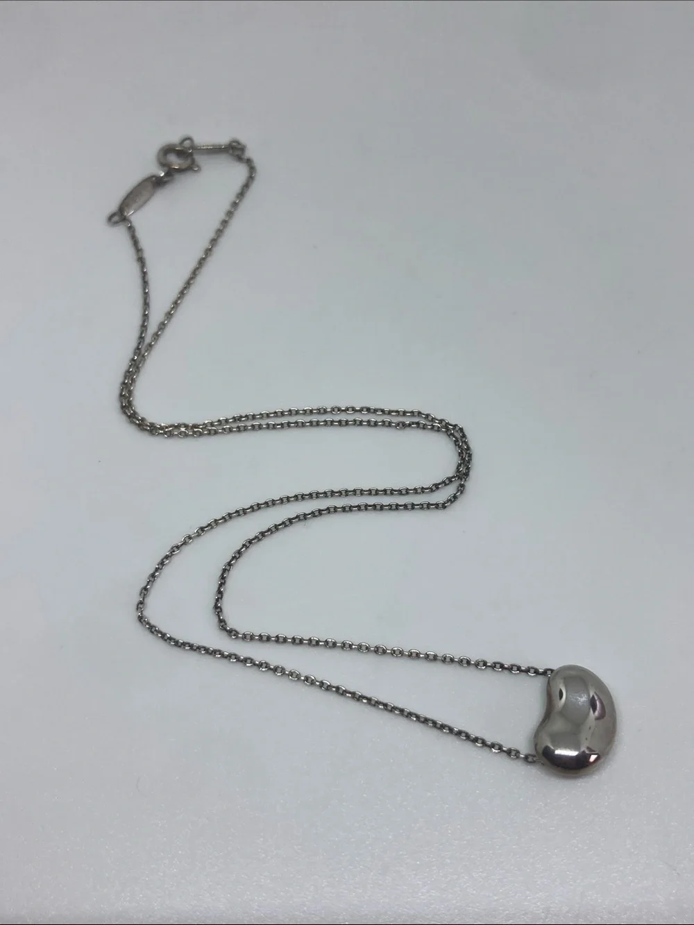 Tiffany & Co. Polished Silver Bean Pendant Necklace Vintage